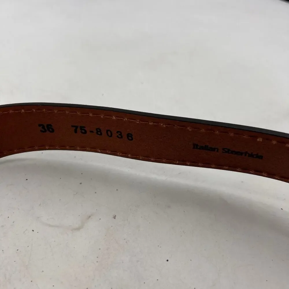 Johnston & Murphy Belt Mens 36 Brown Laser Stitched Italian Steerhide Made Italy